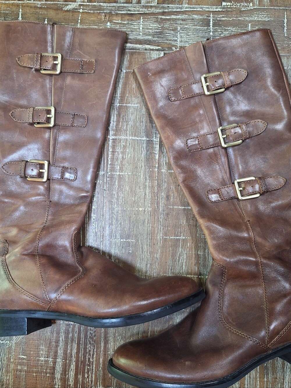 Ecco Women's Hobart Tall‎ Riding Boot Size 40/ US 9 Brown Leather Moto Buckle